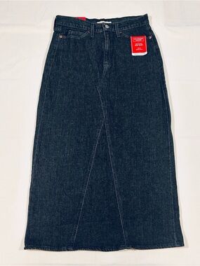 NWT Levi Strauss Actual 30 Mid Rise Charcoal Denim Maxi Skirt Open Back Hemmed
